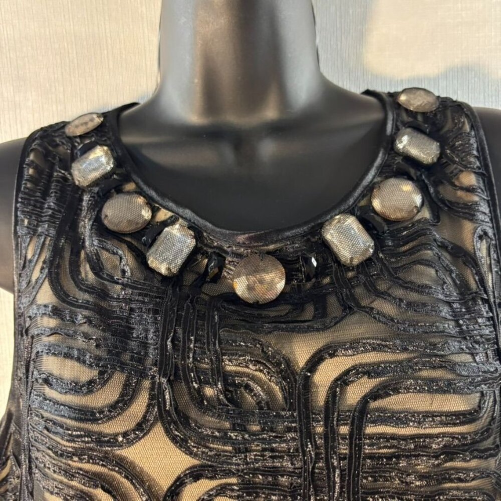 Jessica Howard Black & Nude Sleeveless Beaded Neckline Cocktail Dress Size 16 - Picture 2 of 10